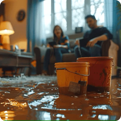 Commercial water damage cleanup team at work